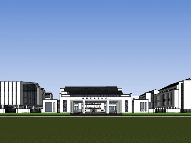 Sketchup学校模型|多层学校，校园，教育建筑，新中式风格