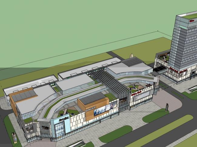 Sketchup综合体模型|商业综合体，多层高层混合，现代风格