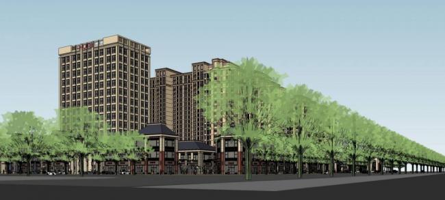 Sketchup住宅模型|高层住宅，小区，居住建筑，多层商场，商业裙房，法式，古典风格，底层商业