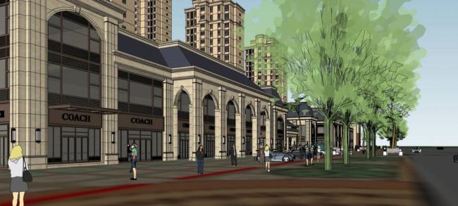 Sketchup住宅模型|高层住宅，小区，居住建筑，多层商场，商业裙房，法式，古典风格，底层商业