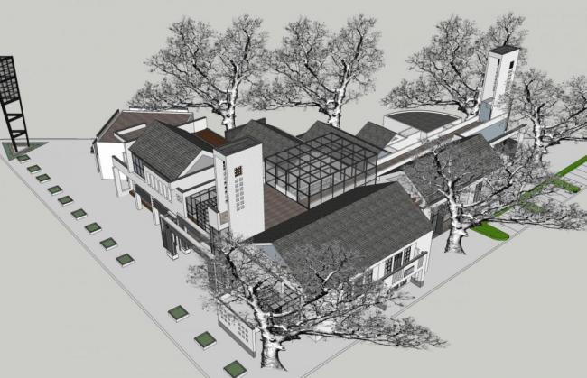 Sketchup商业模型|多层会所，新中式风格，商业建筑