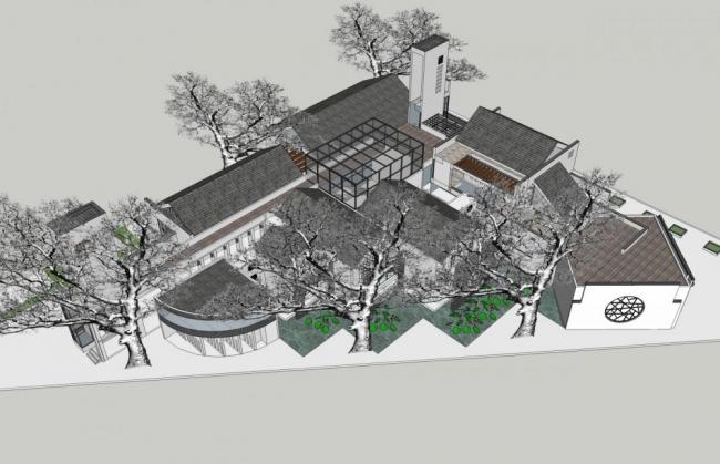 Sketchup商业模型|多层会所，新中式风格，商业建筑