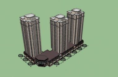 Sketchup住宅模型|高层住宅，小区，商业裙房，底层商业，居住建筑，古典风格-BIM建筑网