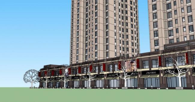 Sketchup住宅模型|高层住宅，小区，商业裙房，底层商业，居住建筑，古典风格