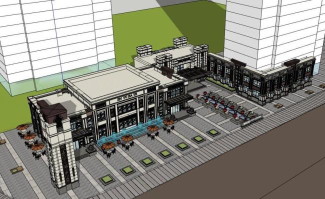 Sketchup商业模型|示范区，商业建筑，现代风格