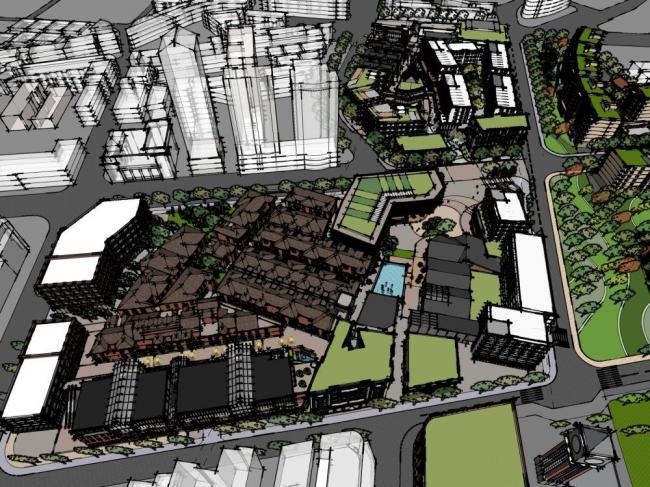Sketchup商业模型|多层商业街，新中式风格，娱乐休闲设施