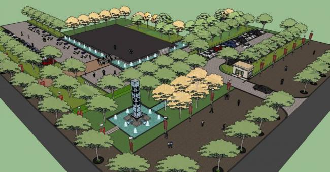 Sketchup景观模型|广场景观，入口，城市小品，单层，现代风格，保安室，停车场，路灯