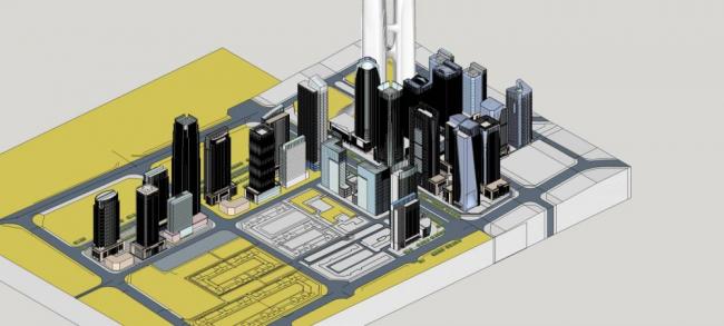 Sketchup综合体模型|超高层金融中心，行政办公，商业酒店，商场，对外交通，道路广场，市政设施