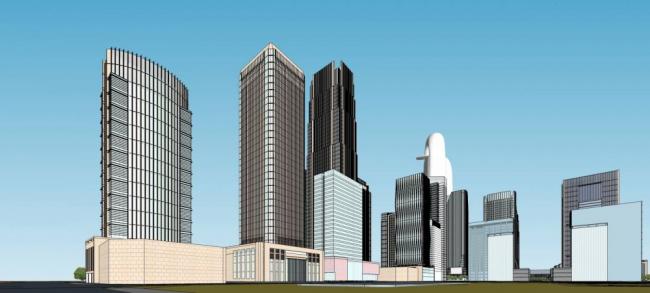 Sketchup综合体模型|超高层金融中心，行政办公，商业酒店，商场，对外交通，道路广场，市政设施