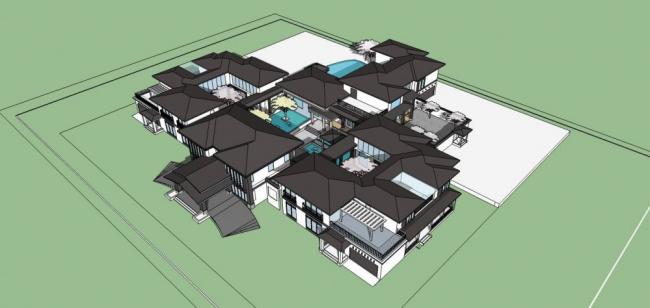 Sketchup商业模型|多层会所，商业建筑，中式风格