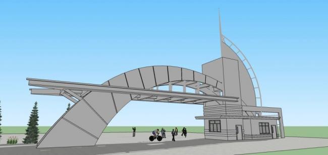 Sketchup素材模型|北京航空学院大门，景观，入口，单层，现代风格，门卫室