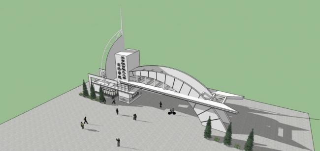 Sketchup素材模型|北京航空学院大门，景观，入口，单层，现代风格，门卫室