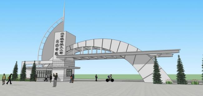 Sketchup素材模型|北京航空学院大门，景观，入口，单层，现代风格，门卫室
