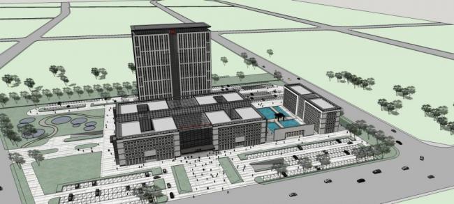 Sketchup医院模型|丹阳市中医院方案二，高层医院，现代风格，医疗建筑