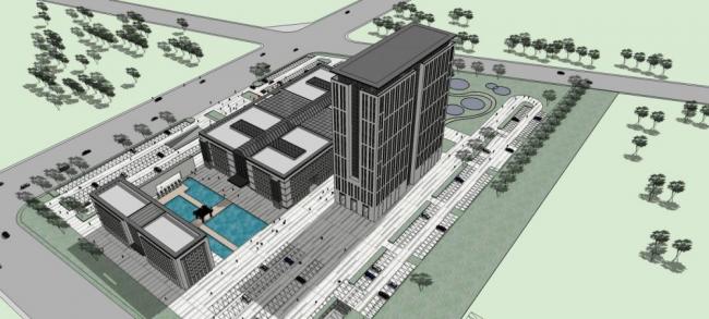 Sketchup医院模型|丹阳市中医院方案二，高层医院，现代风格，医疗建筑