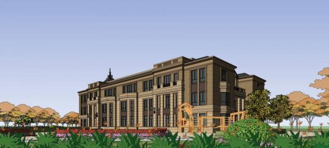 Sketchup学校模型|多层幼儿园，古典风格，教育建筑，简欧风格