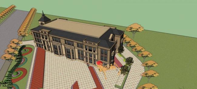 Sketchup学校模型|多层幼儿园，古典风格，教育建筑，简欧风格