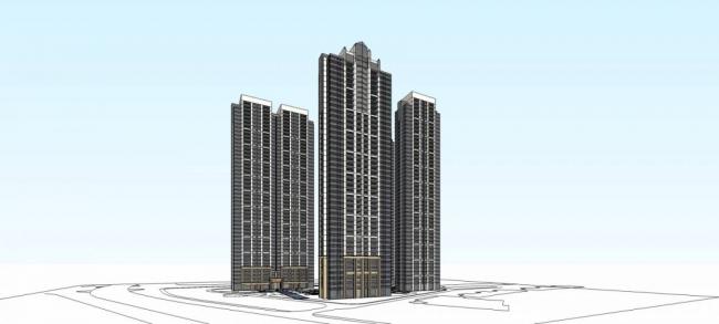 Sketchup住宅模型|高层住宅楼，小区，现代风格，居住建筑