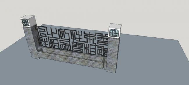 Sketchup素材模型|围墙护栏，建筑构件，中式风格