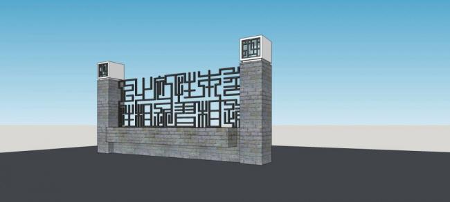 Sketchup素材模型|围墙护栏，建筑构件，中式风格