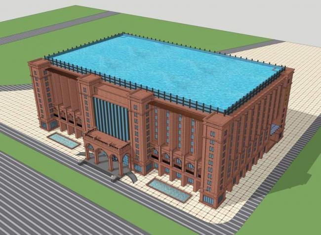Sketchup办公模型|多层办公楼，红砖图书馆，新古典风格