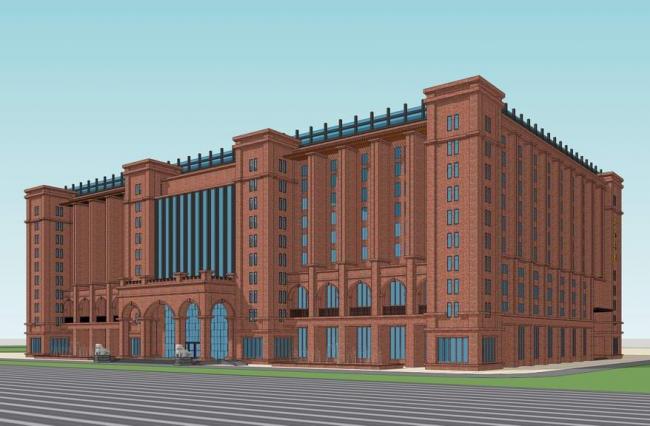 Sketchup办公模型|多层办公楼，红砖图书馆，新古典风格