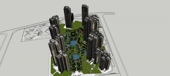 Sketchup住宅模型|高层住宅，小区，景观，居住建筑，现代风格