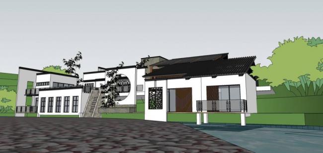 Sketchup商业模型|多层会所，商业建筑，中式风格