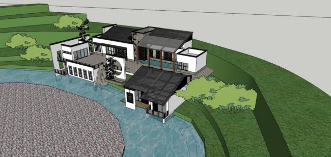 Sketchup商业模型|多层会所，商业建筑，中式风格