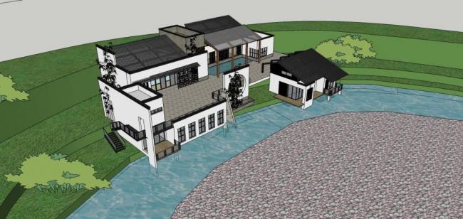 Sketchup商业模型|多层会所，商业建筑，中式风格