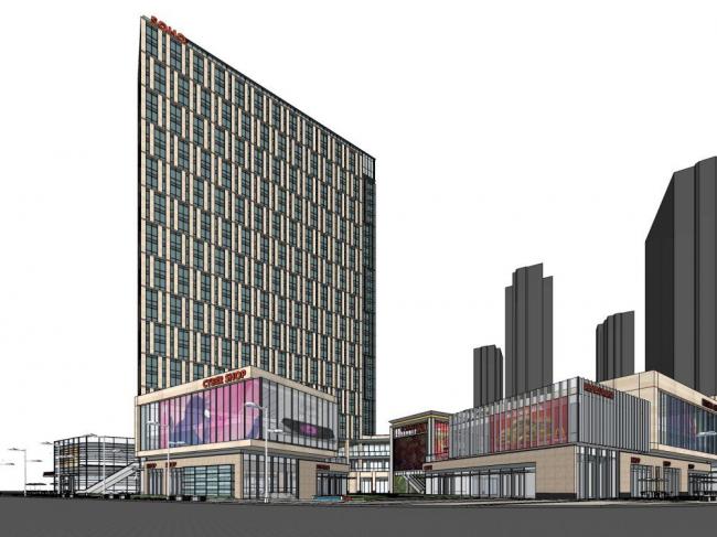 Sketchup综合体模型|高层商业综合体，办公，商业裙房，现代风格