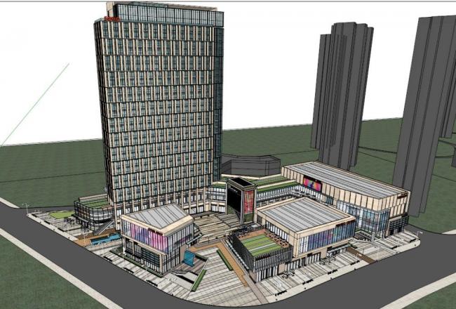 Sketchup综合体模型|高层商业综合体，办公，商业裙房，现代风格