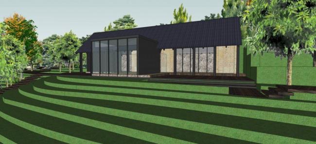 Sketchup景观模型|湖边公园景观，城市小品，水坝，单层，中式