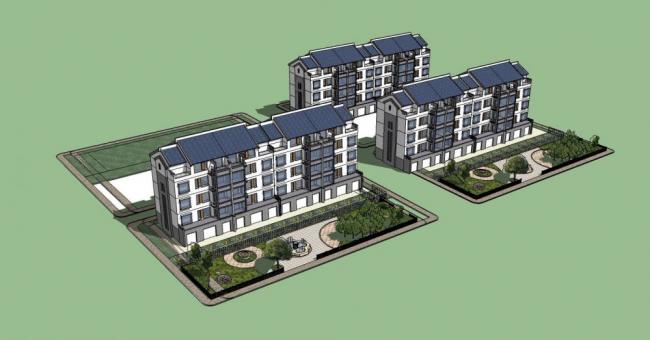 Sketchup住宅模型|多层花园洋房，居住建筑，新中式风格