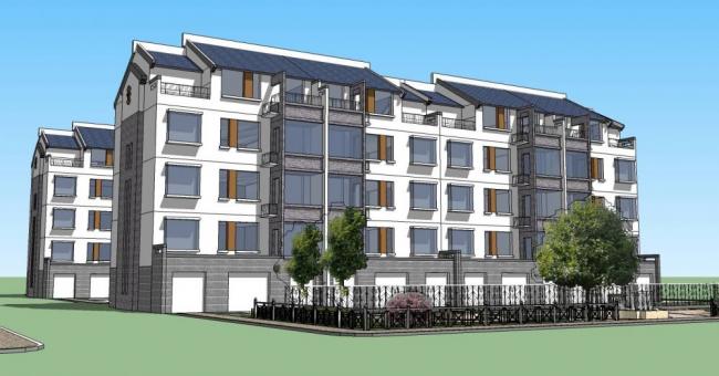 Sketchup住宅模型|多层花园洋房，居住建筑，新中式风格