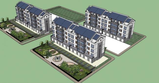 Sketchup住宅模型|多层花园洋房，居住建筑，新中式风格