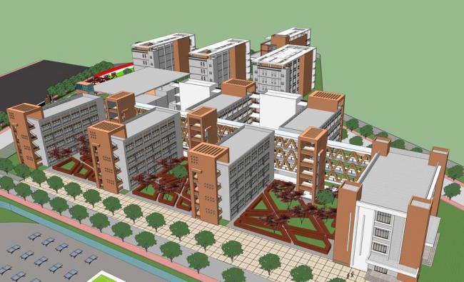 Sketchup学校模型|多层中小学，学校，校园，入口大门，教育建筑，现代风格
