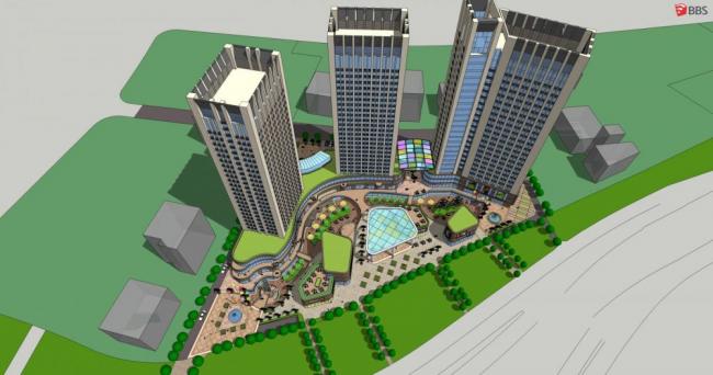 Sketchup酒店模型|高层酒店，办公，底层商业，商场，现代风格