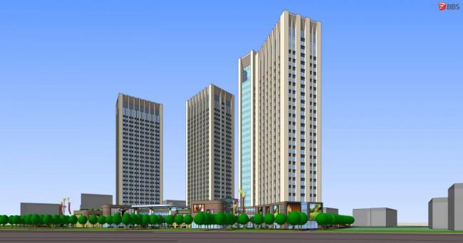 Sketchup酒店模型|高层酒店，办公，底层商业，商场，现代风格