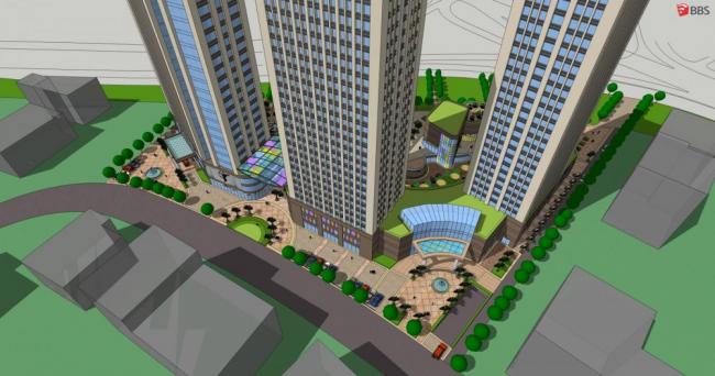 Sketchup酒店模型|高层酒店，办公，底层商业，商场，现代风格