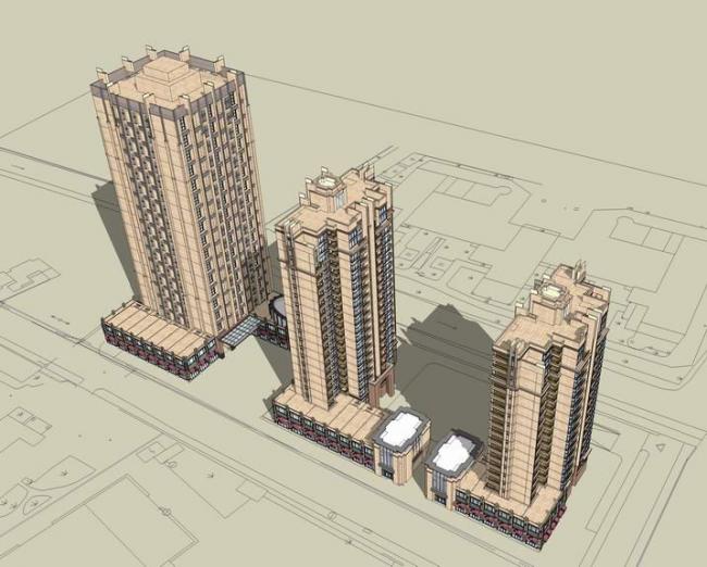 Sketchup住宅模型|高层住宅，沿街商业，商业裙房，居住建筑，现代风格