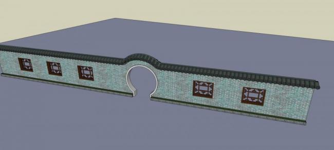 Sketchup素材模型|围墙，景观，入口，中式风格，建筑构件
