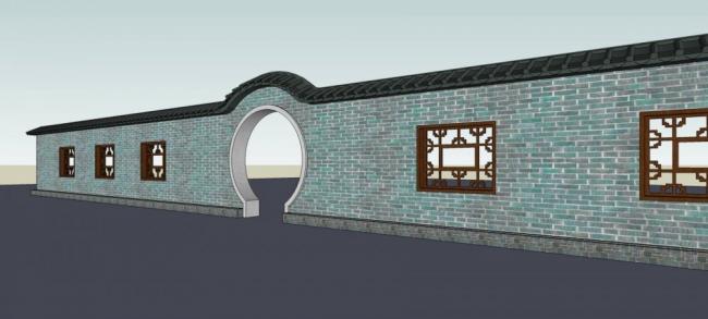 Sketchup素材模型|围墙，景观，入口，中式风格，建筑构件