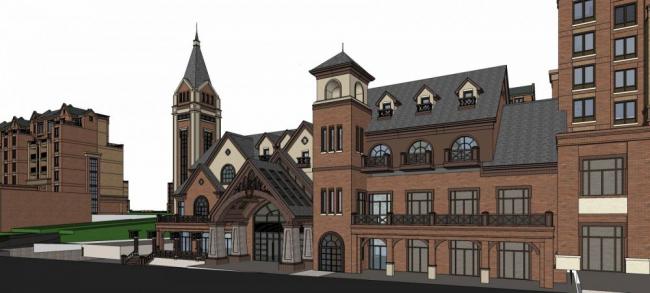 Sketchup住宅模型|多层住宅小区，居住建筑，商场，商业裙房，英式，坡屋顶，小高层，古典风格