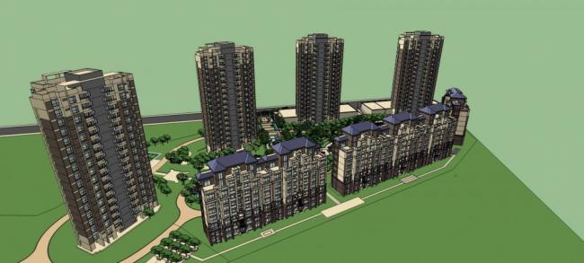 Sketchup住宅模型|高层住宅小区，入口景观，亭子，居住建筑，现代风格
