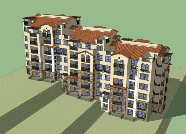 Sketchup住宅模型|多层住宅，居住建筑，洋房，西班牙风格