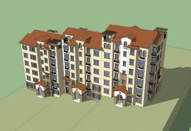 Sketchup住宅模型|多层住宅，居住建筑，洋房，西班牙风格
