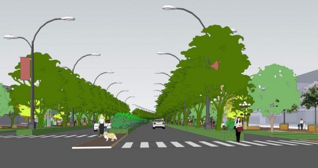 Sketchup景观模型|街道景观，人行道，马路边景观，路灯，道路景观