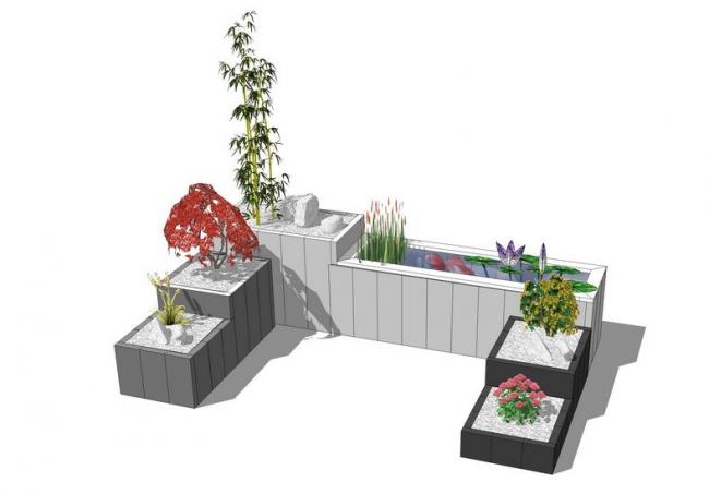 Sketchup素材模型|水景，灌木，景观