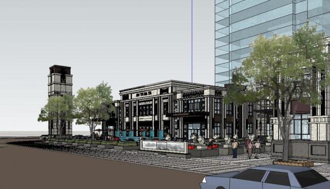 Sketchup商业模型|多层商业建筑，新古典风格